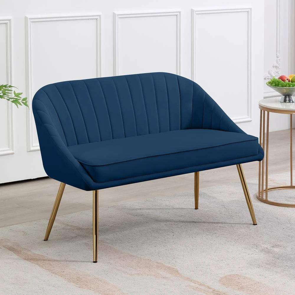 Modern 48 In. Golden Base Velvet Tufted 2-Seats Navy Loveseat Sofa For Living Room Furniture Sets 2 Modern 48 In. Golden Base Velvet Tufted 2-Seats Navy Loveseat Sofa For Living Room Furniture Sets - Image 2