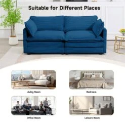 Modern Navy Corduroy Loveseat With Two Pillows For Living -Jearey navy jearey loveseats e46sf 2 ny 40 1000