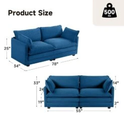 Modern Navy Corduroy Loveseat With Two Pillows For Living -Jearey navy jearey loveseats e46sf 2 ny 66 1000