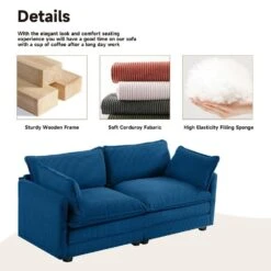 Modern Navy Corduroy Loveseat With Two Pillows For Living -Jearey navy jearey loveseats e46sf 2 ny c3 1000