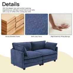 Modern 76.77 In. Navy Looped Velvet Loveseat With Two Pillows For Living -Jearey navy jearey loveseats xes 5 navy 1f 1000