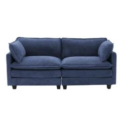 Modern 76.77 In. Navy Looped Velvet Loveseat With Two Pillows For Living -Jearey navy jearey loveseats xes 5 navy 31 1000