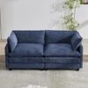 Modern 76.77 In. Navy Looped Velvet Loveseat With Two Pillows For Living