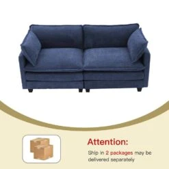 Modern 76.77 In. Navy Looped Velvet Loveseat With Two Pillows For Living -Jearey navy jearey loveseats xes 5 navy c3 1000