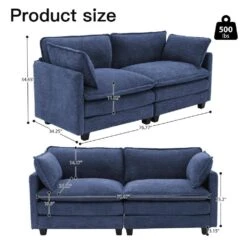 Modern 76.77 In. Navy Looped Velvet Loveseat With Two Pillows For Living -Jearey navy jearey loveseats xes 5 navy e1 1000