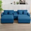 Laibai 111.81 In. Square Arm 4-Piece Velvet Modular Sectional Sofa In Navy With Cup Holder And Ottoman