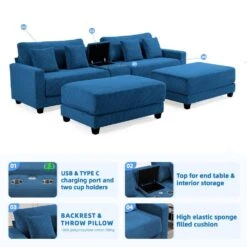 Laibai 111.81 In. Square Arm 4-Piece Velvet Modular Sectional Sofa In Navy With Cup Holder And Ottoman 9 Laibai 111.81 In. Square Arm 4-Piece Velvet Modular Sectional Sofa In Navy With Cup Holder And Ottoman -Jearey navy jearey sectional sofas dxrabcd navy 66 1000