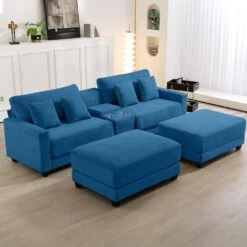 Laibai 111.81 In. Square Arm 4-Piece Velvet Modular Sectional Sofa In Navy With Cup Holder And Ottoman 10 Laibai 111.81 In. Square Arm 4-Piece Velvet Modular Sectional Sofa In Navy With Cup Holder And Ottoman -Jearey navy jearey sectional sofas dxrabcd navy c3 1000