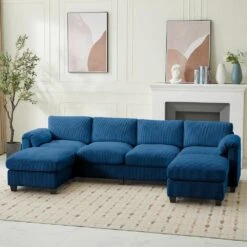 114.96 In Corduroy Modular U-Shaped Navy Sectional Sofa With 2-Ottomans For Living Room And Spacious Space -Jearey navy jearey sectional sofas dxrzjsf6 navy 31 1000