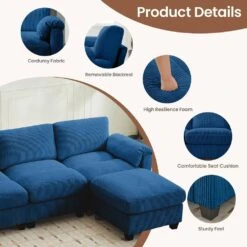 114.96 In Corduroy Modular U-Shaped Navy Sectional Sofa With 2-Ottomans For Living Room And Spacious Space -Jearey navy jearey sectional sofas dxrzjsf6 navy 44 1000