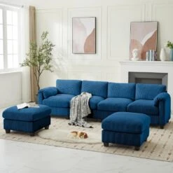 114.96 In Corduroy Modular U-Shaped Navy Sectional Sofa With 2-Ottomans For Living Room And Spacious Space -Jearey navy jearey sectional sofas dxrzjsf6 navy c3 1000