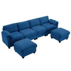114.96 In Corduroy Modular U-Shaped Navy Sectional Sofa With 2-Ottomans For Living Room And Spacious Space -Jearey navy jearey sectional sofas dxrzjsf6 navy fa 1000