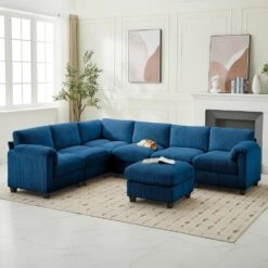115 In. Corduroy Modular L-Shaped Navy 7-Seat Sectional Sofa For Living Room And Spacious Space -Jearey navy jearey sectional sofas dxrzjsf7 navy 31 1000
