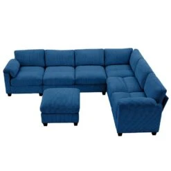 115 In. Corduroy Modular L-Shaped Navy 7-Seat Sectional Sofa For Living Room And Spacious Space -Jearey navy jearey sectional sofas dxrzjsf7 navy fa 1000