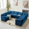 115 In. Corduroy Modular U-Shaped Navy 8-Seat Sectional Sofa For Living Room And Spacious Space