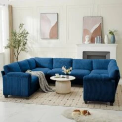115 In. Corduroy Modular U-Shaped Navy 8-Seat Sectional Sofa For Living Room And Spacious Space -Jearey navy jearey sectional sofas dxrzjsf8 navy c3 1000