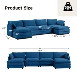 147 In. W 6-Piece Modern Fabric Sectional Sofa With Ottoman In Navy -Jearey navy jearey sectional sofas e46sf 4 ny 40 1000