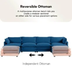 147 In. W 6-Piece Modern Fabric Sectional Sofa With Ottoman In Navy -Jearey navy jearey sectional sofas e46sf 4 ny 4f 1000