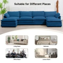 147 In. W 6-Piece Modern Fabric Sectional Sofa With Ottoman In Navy -Jearey navy jearey sectional sofas e46sf 4 ny 66 1000