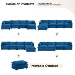 147 In. W 6-Piece Modern Fabric Sectional Sofa With Ottoman In Navy -Jearey navy jearey sectional sofas e46sf 4 ny c3 1000