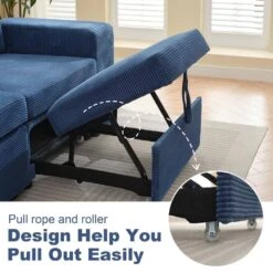 90.94 In. Navy Corduroy Upholstered L-Shaped Sleeper Sectional Sofa With Storage And Removable Ottomans For Living Room -Jearey navy jearey sectional sofas lsbsf navy 1f 1000