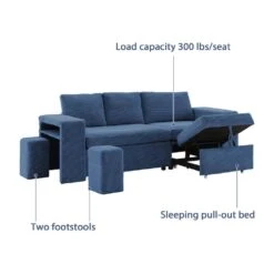 90.94 In. Navy Corduroy Upholstered L-Shaped Sleeper Sectional Sofa With Storage And Removable Ottomans For Living Room -Jearey navy jearey sectional sofas lsbsf navy 4f 1000