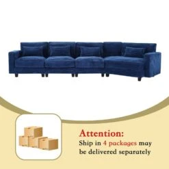 154 In. Corduroy Modular Rectangular Shaped Navy 4-Seat Sectional Sofa For Living Room And Spacious Space -Jearey navy jearey sectional sofas lydtr 4 navy 4f 1000