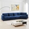 154 In. Corduroy Modular Rectangular Shaped Navy 4-Seat Sectional Sofa For Living Room And Spacious Space
