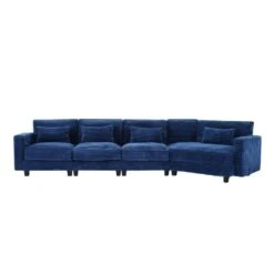154 In. Corduroy Modular Rectangular Shaped Navy 4-Seat Sectional Sofa For Living Room And Spacious Space -Jearey navy jearey sectional sofas lydtr 4 navy 66 1000
