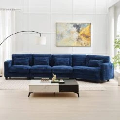 154 In. Corduroy Modular Rectangular Shaped Navy 4-Seat Sectional Sofa For Living Room And Spacious Space -Jearey navy jearey sectional sofas lydtr 4 navy c3 1000