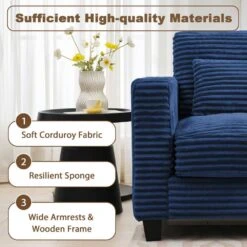 154 In. Corduroy Modular Rectangular Shaped Navy 4-Seat Sectional Sofa For Living Room And Spacious Space -Jearey navy jearey sectional sofas lydtr 4 navy fa 1000