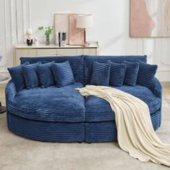 100.78 In. Navy Corduroy Detachable Sofa With Eight Pillows -Jearey navy jearey sectional sofas qexdxr y navy 31 1000