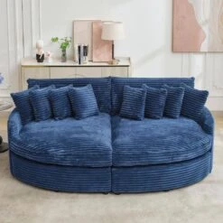 100.78 In. Navy Corduroy Detachable Sofa With Eight Pillows