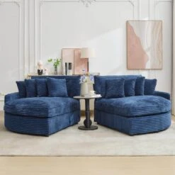 100.78 In. Navy Corduroy Detachable Sofa With Eight Pillows -Jearey navy jearey sectional sofas qexdxr y navy c3 1000