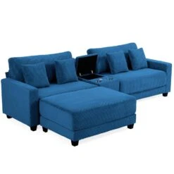 Laibai 111.81 In. Square Arm Velvet Modular 3-Piece Modern Sofa With Cup Holder And Ottoman In Navy -Jearey navy jearey sofas couches dxrabc navy 66 1000