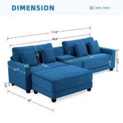 Laibai 111.81 In. Square Arm Velvet Modular 3-Piece Modern Sofa With Cup Holder And Ottoman In Navy -Jearey navy jearey sofas couches dxrabc navy c3 1000