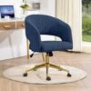 Navy Modern Swivel And Adjustable Task Chair Tufted Office Chair With Gold Base