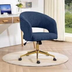 Navy Modern Swivel And Adjustable Task Chair Tufted Office Chair With Gold Base
