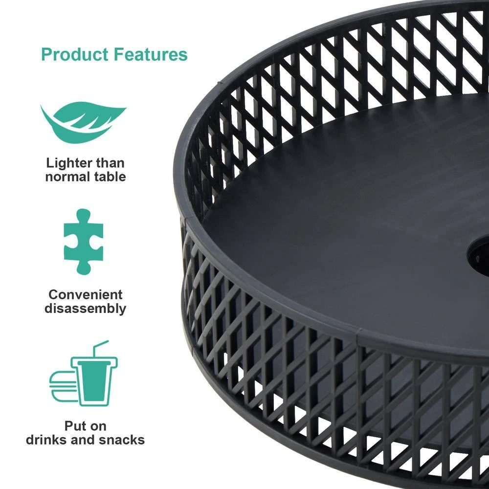 Resin Round Market Patio Umbrella Table Tray In Black 4 Resin Round Market Patio Umbrella Table Tray In Black - Image 4