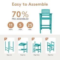 2-Piece HDPE Plastic Adirondack Outdoor Bar Stools In Aruba Blue -Jearey outdoor bar stools jygjy2jt ablue 4f 1000