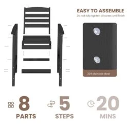 2-Piece HDPE Plastic Adirondack Outdoor Bar Stools In Black -Jearey outdoor bar stools jygjy2jt black 1f 1000