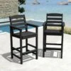 2-Piece HDPE Plastic Adirondack Outdoor Bar Stools In Black