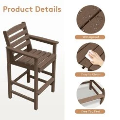 2-Piece HDPE Plastic Adirondack Outdoor Bar Stools In Brown -Jearey outdoor bar stools jygjy2jt brown 1f 1000