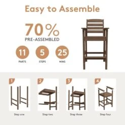 2-Piece HDPE Plastic Adirondack Outdoor Bar Stools In Brown -Jearey outdoor bar stools jygjy2jt brown 4f 1000