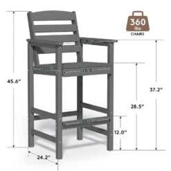 2-Piece HDPE Plastic Adirondack Outdoor Bar Stools In Gray -Jearey outdoor bar stools jygjy2jt gray 44 1000