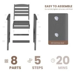 2-Piece HDPE Plastic Adirondack Outdoor Bar Stools In Gray -Jearey outdoor bar stools jygjy2jt gray 4f 1000