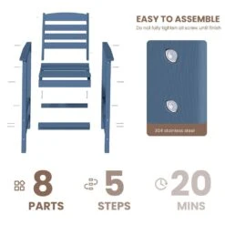 2-Piece HDPE Plastic Adirondack Outdoor Bar Stools In Navy -Jearey outdoor bar stools jygjy2jt navy 1f 1000