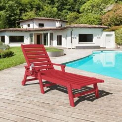 HDPE Red Adjustable Outdoor Lounge Chair (1-Pack) -Jearey outdoor lounge chairs pelc hd rd 31 1000