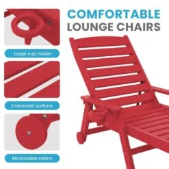HDPE Red Adjustable Outdoor Lounge Chair (1-Pack) -Jearey outdoor lounge chairs pelc hd rd fa 1000