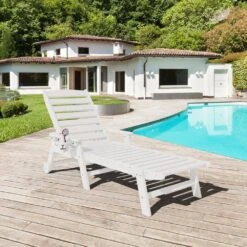 HDPE White Adjustable Outdoor Lounge Chair (1-Pack) -Jearey outdoor lounge chairs pelc hd wt 31 1000